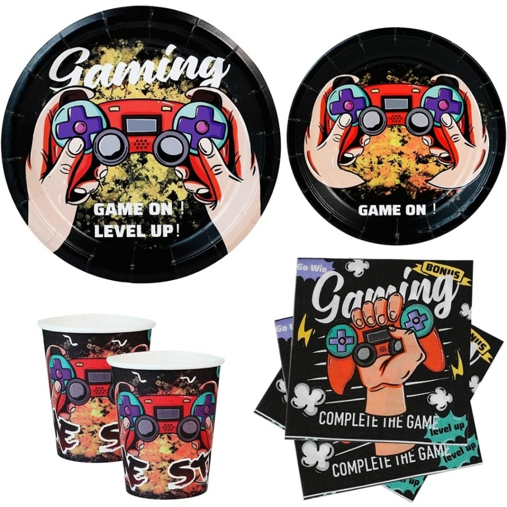 Video Game Party Supplies Set 68 PCS Paper Plates Cups Napkins NEW Disposable
